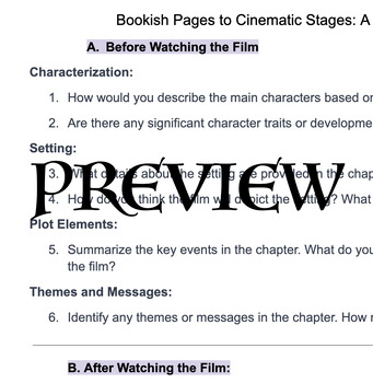 Preview of Book and Movie Comparison pre-viewing questions AND post-viewing questions