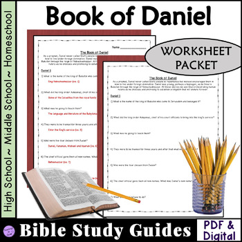 Preview of Book of Daniel Bible Study Question Worksheet Packet