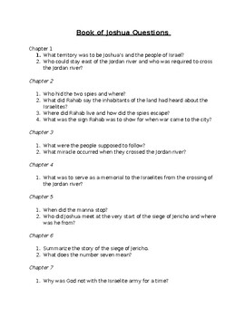 Preview of Book of Joshua Reading Questions, Study Guide, and Quiz