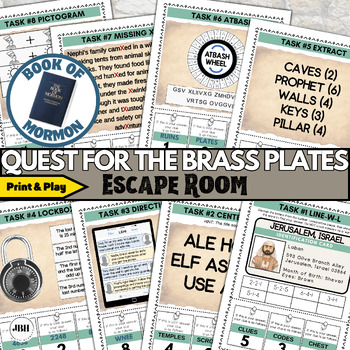 Preview of Book of Mormon Escape Room Game, Plates of Brass, LDS Printable Game for Kids