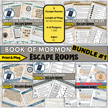 Preview of Book of Mormon Escape Rooms - Bundle #1, Printable Family Fun Games
