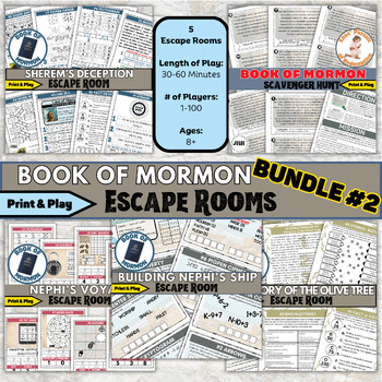 Preview of Book of Mormon Escape Rooms - Bundle #2, Printable Family Fun Games