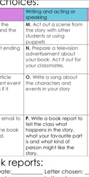 Preview of Book report choice matrix and log sheet