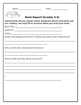Preview of Book report grades 3-4