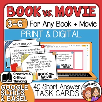 Preview of Book vs. Movie Question Cards Compare & Contrast Writing Prompts