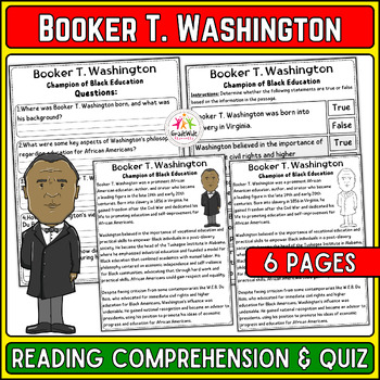 Preview of Booker T. Washington Nonfiction Reading & Quiz | Black History Month Activity