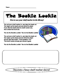 Preview of "Bookie Lookie" Shelf Marker Song and Worksheet