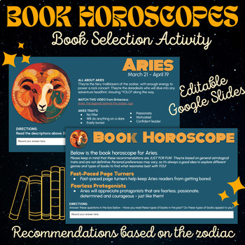 Preview of Bookish Horoscopes: Independent Reading Book Selection Activity Using Astrology