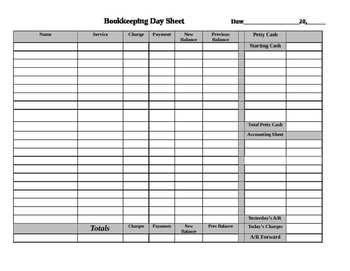 Preview of Bookkeeping Day Sheet