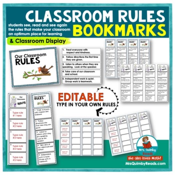 Preview of Bookmarks | Classroom Rules | Editable | Teaching Citizenship