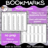 Bookmarks Multiplication, Math Facts Multiply 1-12
