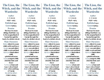 the lion the witch and the wardrobe bookmarks teaching resources tpt