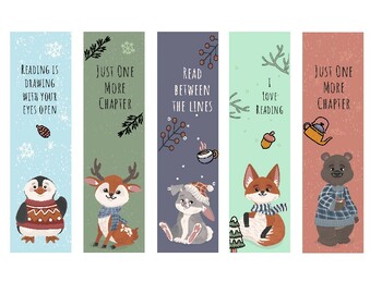 Preview of Bookmarks Template, winter animals Bookmarks, for book