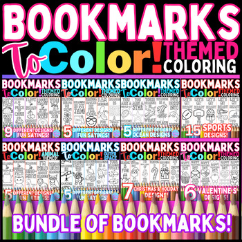 Preview of Bookmarks To Color! Bundle of Variety of Themed Bookmarks! Coloring Activity
