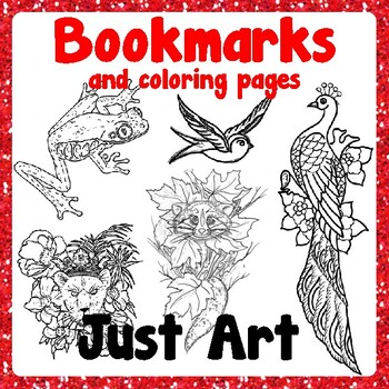 Preview of Bookmarks and Coloring Pages - Animals - Just Art