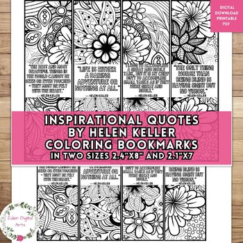 Preview of Bookmarks to Color Helen Keller Inspirational Quotes Floral Doodles Calm Craft