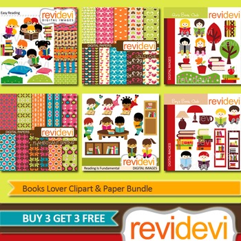 Preview of Books Lover Clip art (6 packs) kids reading, library