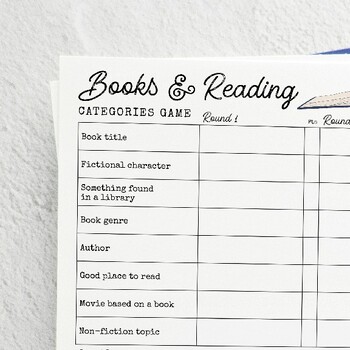 Preview of Books & Reading Categories Game (Scattergories)
