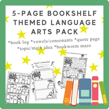 Preview of Bookshelf / Library Themed Language Arts Pack and Book Log