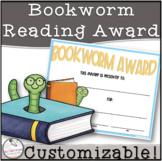 Bookworm Reading Award- Editable!