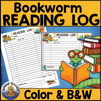 Preview of Bookworm Reading Log for Library, Media Center, or Classroom Teacher