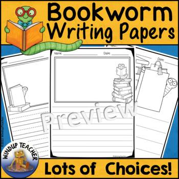 Preview of Bookworm Writing Paper with Picture Box & Choice of Lines for Book Care Unit