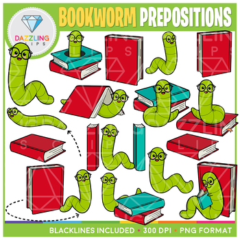 Preview of Bookworm and Book Prepositions / Positional Word Clipart