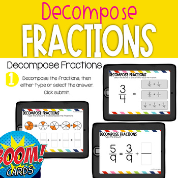 Preview of Boom Card Deck: Decompose Fractions with Addition | Boom Cards™ | Distance Learn