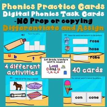 Preview of Wonders Phonics Boom Task Cards First Grade, Unit 3, week 4 Long O and U final E