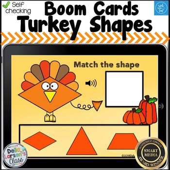 Preview of Boom Card Turkey Shapes Distance Learning