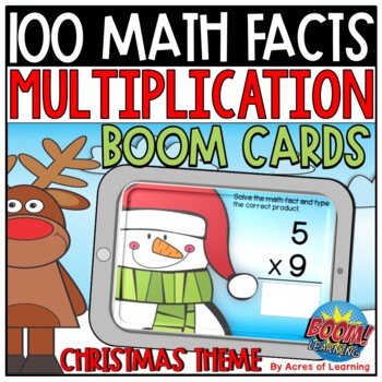 Preview of Multiplication Boom Cards | Christmas Math Facts Fluency