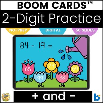 Preview of Boom Cards – 2-Digit Addition and Subtraction Mixed Practice – Spring Themed!