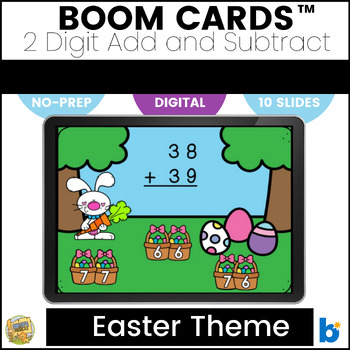 Preview of Boom Cards - 2-Digit Addition and Subtraction – Two-Digit Mixed Practice Easter