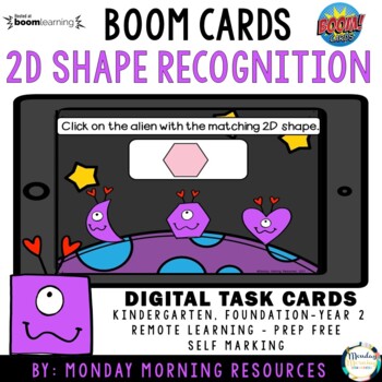 Preview of Boom Cards™ 2D Shape Recognition-Love Aliens - Distance Learning