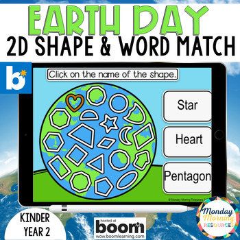 Preview of Earth Day Math - Earth Day 2D Shape & Word Match Boom Cards ™