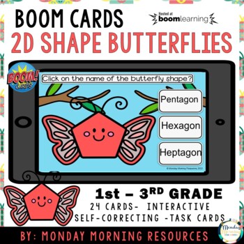 Preview of Spring 2D Shape & Word Match - Spring Butterflies Math Boom Cards ™