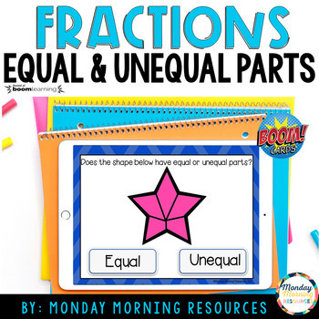 Preview of Fractions Equal and Unequal Parts 2D Shape Boom Cards™