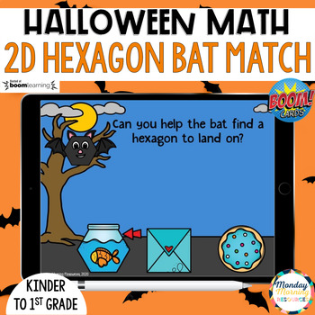 Preview of Halloween Math 2D Shape Hexagon Match - Boom Cards™-Kindergarten Activity