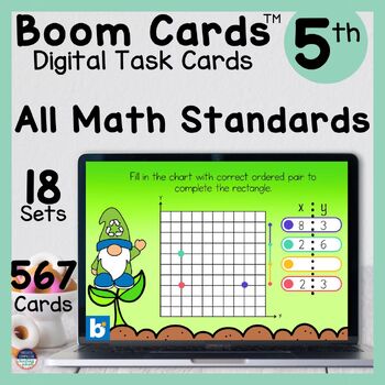 Preview of Boom Cards 5th Grade All Year Math Review- Self-Checking Digital Task Cards