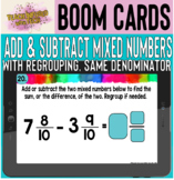 Boom Cards™: Add/Sub Mixed Numbers, Same Denominator,w/reg