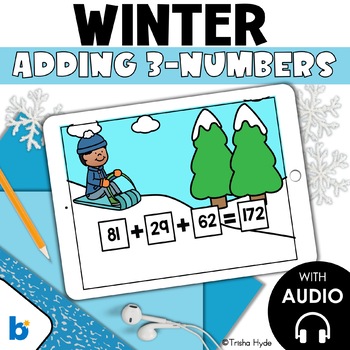 Preview of Adding Three Two-Digit Numbers | Winter | Boom Cards | Addition to 200