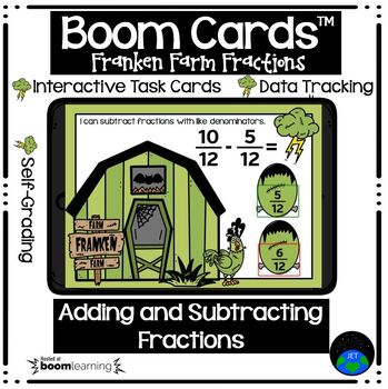 Preview of Boom Cards Adding and Subtracting Fractions Halloween Activities