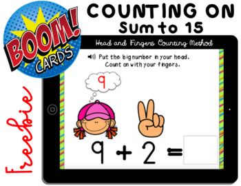 Preview of Boom Cards: Addition Sum to 15 - Counting on (Head & Finger Method)