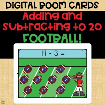 Preview of Boom Cards – Addition and Subtraction Facts to 20  Mixed Practice Football Theme