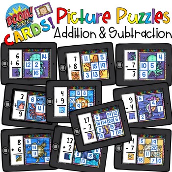 Preview of Boom Cards Addition and Subtraction Puzzles Distant Learning