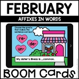 Boom Cards™ |  Affixes in Words |  February Themed First Grade