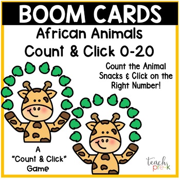 Preview of Boom Cards: African Animals Count & Click 0-20 Matching Distance Learning