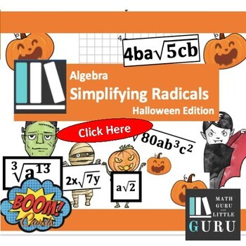 Preview of Boom Cards Algebra Simplifying Radicals Halloween Edition Digital Task Cards