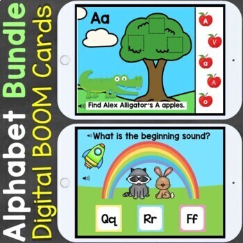 Preview of Alphabet Boom Cards Letters, Letter Recognition, Names, Beginning Sounds Digital