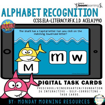 boom cards alphabet recognition baby shark theme distance learning